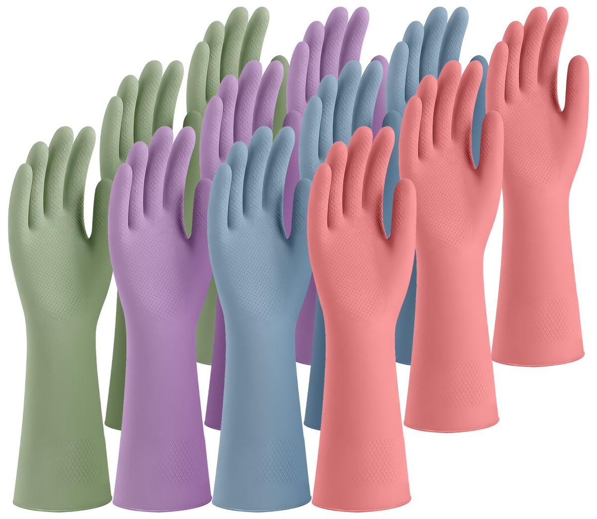 Rubber Cleaning Gloves for Dishwashing, 4 Pairs Reusable Kitchen Gloves for Washing Dishes and Household Cleaning, Colorful Dish Gloves with Flocked Lining and Non-Slip Grip, Pefect for Woman Men - M