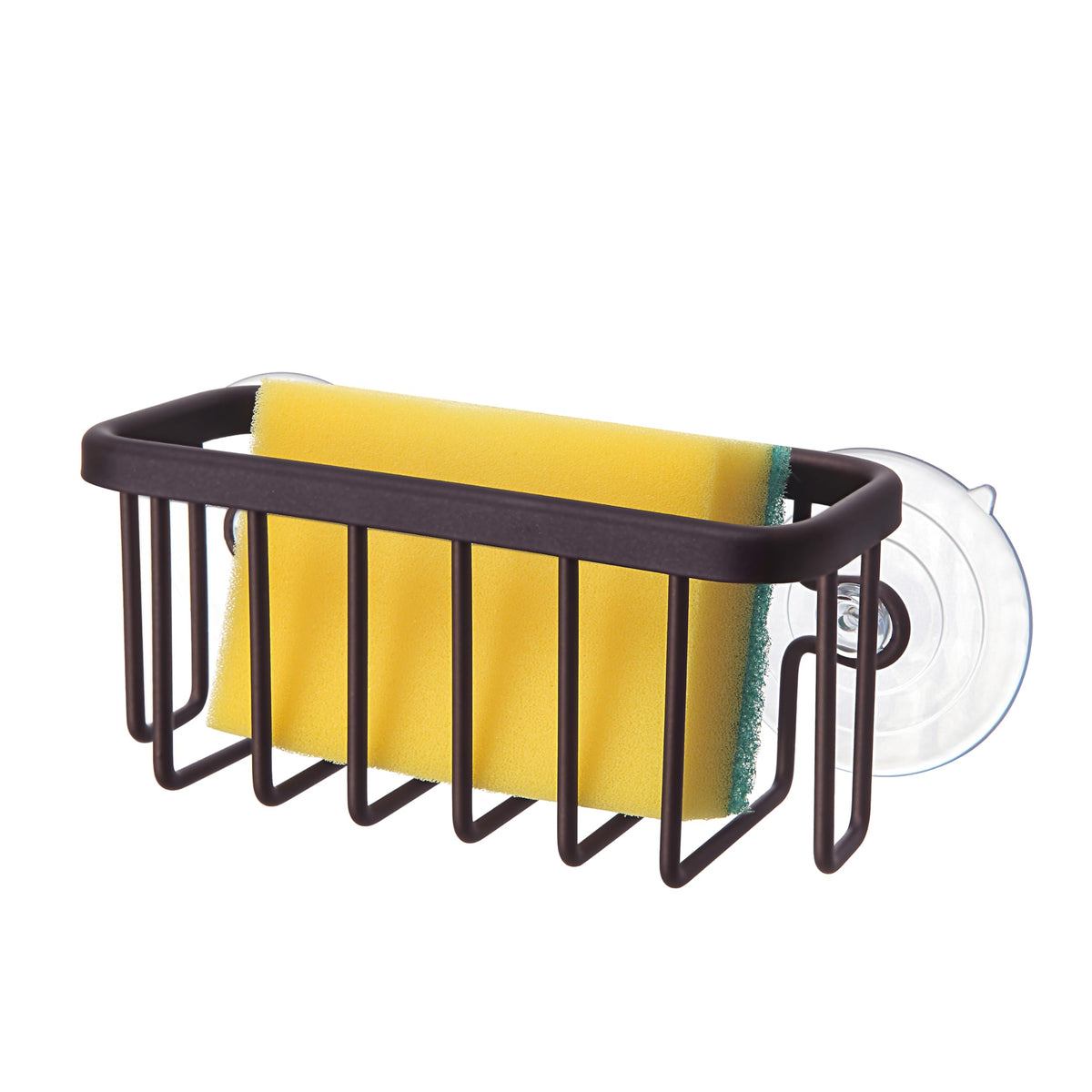 SunnyPoint NeverRust Kitchen & Bathroom Sink Caddy for Sponges, Scrubbers, Soap, 6" x 2.5" x 2.65", with Adhesive Mount - Additional Suction Cup Included –Aluminum (Black)