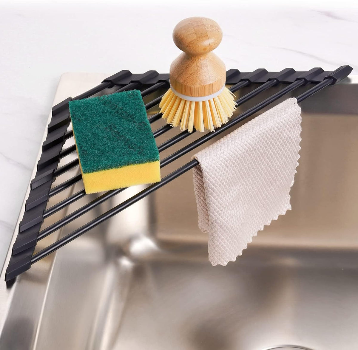 Tomorotec Triangle Roll Up Dish Drying Rack with Silicone Coating, Black