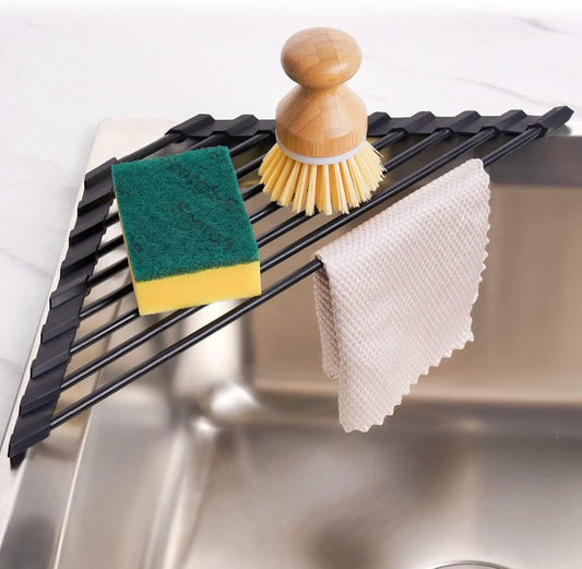 Tomorotec Triangle Roll Up Dish Drying Rack with Silicone Coating, Black