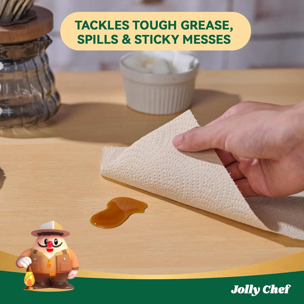 JOLLY CHEF Bamboo Paper Towels, 8 Rolls, 2 Ply, 120 Sheets, Natural Brown