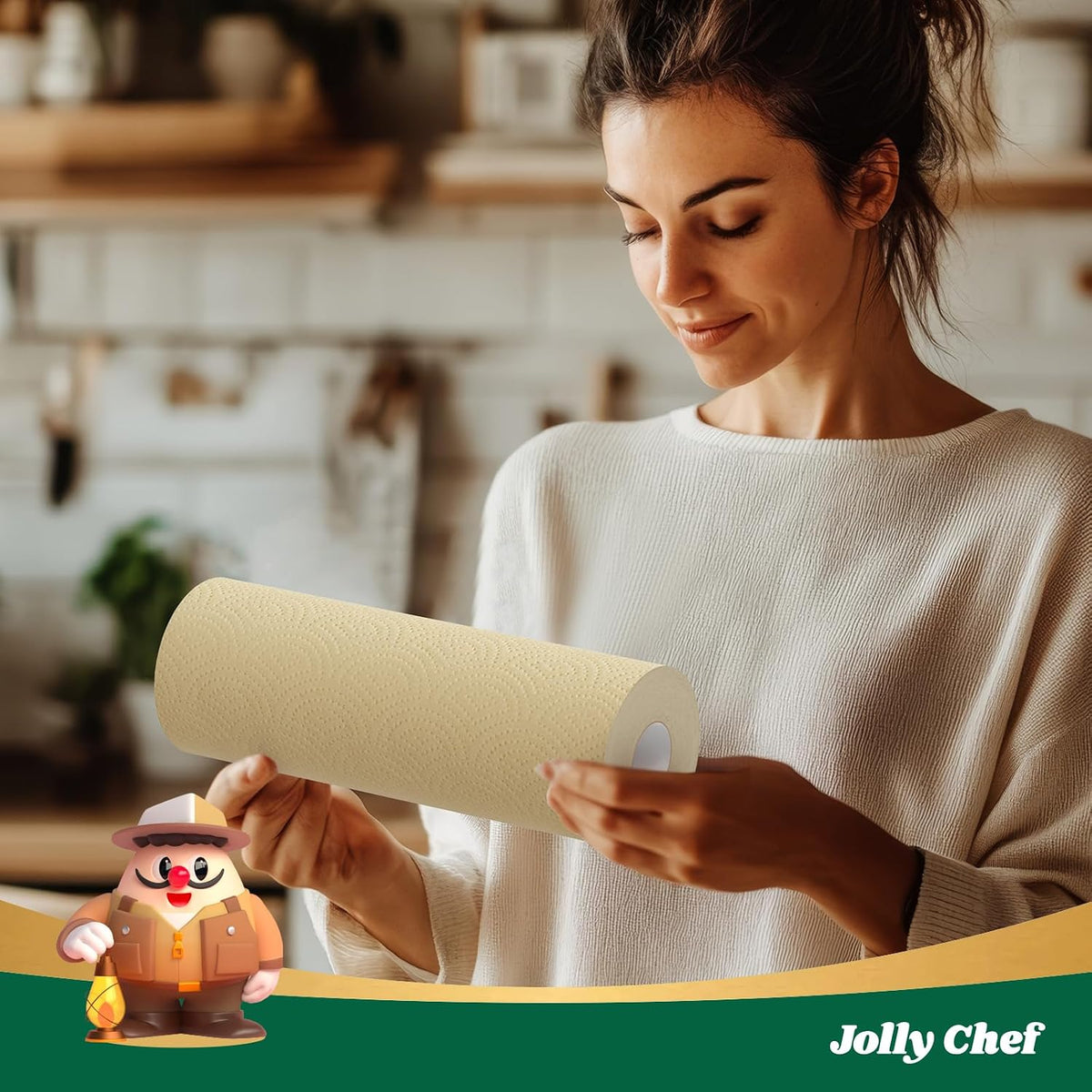 JOLLY CHEF Bamboo Paper Towels, 8 Rolls, 2 Ply, 120 Sheets, Natural Brown