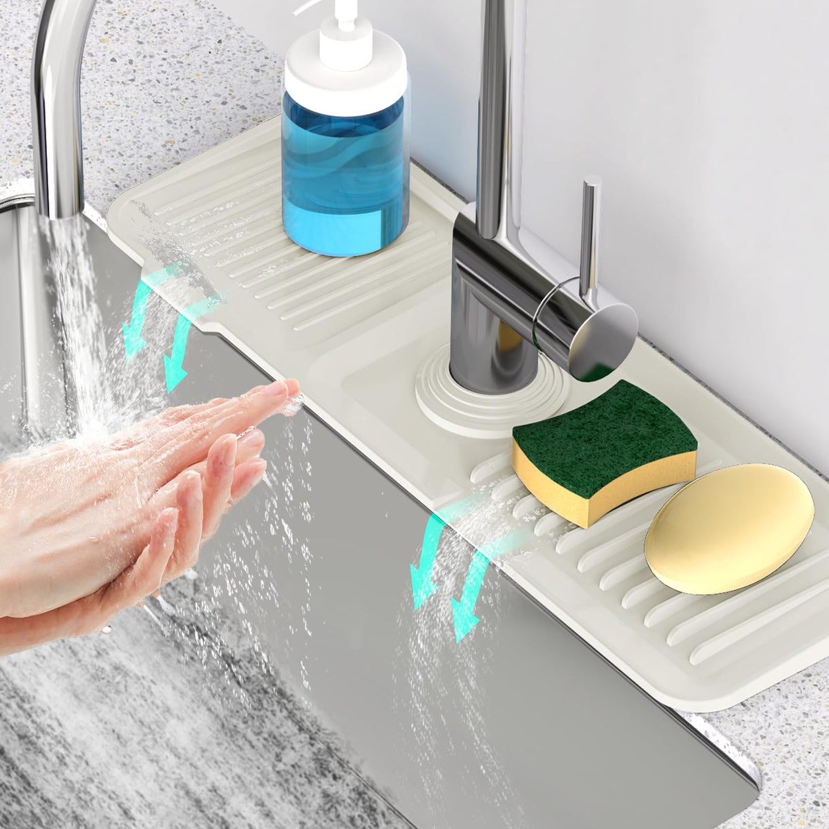 24'' Longer Faucet Mat for Kitchen Sink Splash Guard Drain Mat Behind Fauce