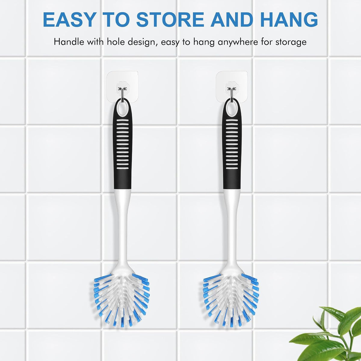 SetSail Dish Brush with Handle, 2 Pack Stiff Bristles Dish Scrubber with Built-in Scraper Dish Scrub Brushes for Cleaning Dishes, Pots and Pans, Kitchen Sink