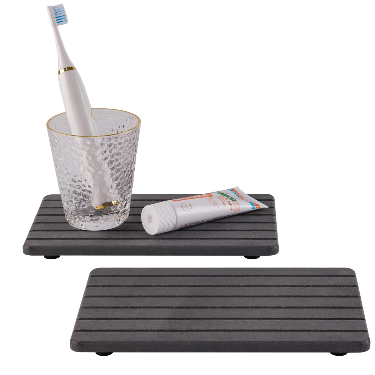 NiuYichee 2 PCS Water Absorbent diatomite Coasters, 8.3" x 4" Water Absorbing Stone Tray for Sink, Stone Drying mat for Kitchen Counter, Stone soap Tray Used for Hand Soaps & toiletries & Plants