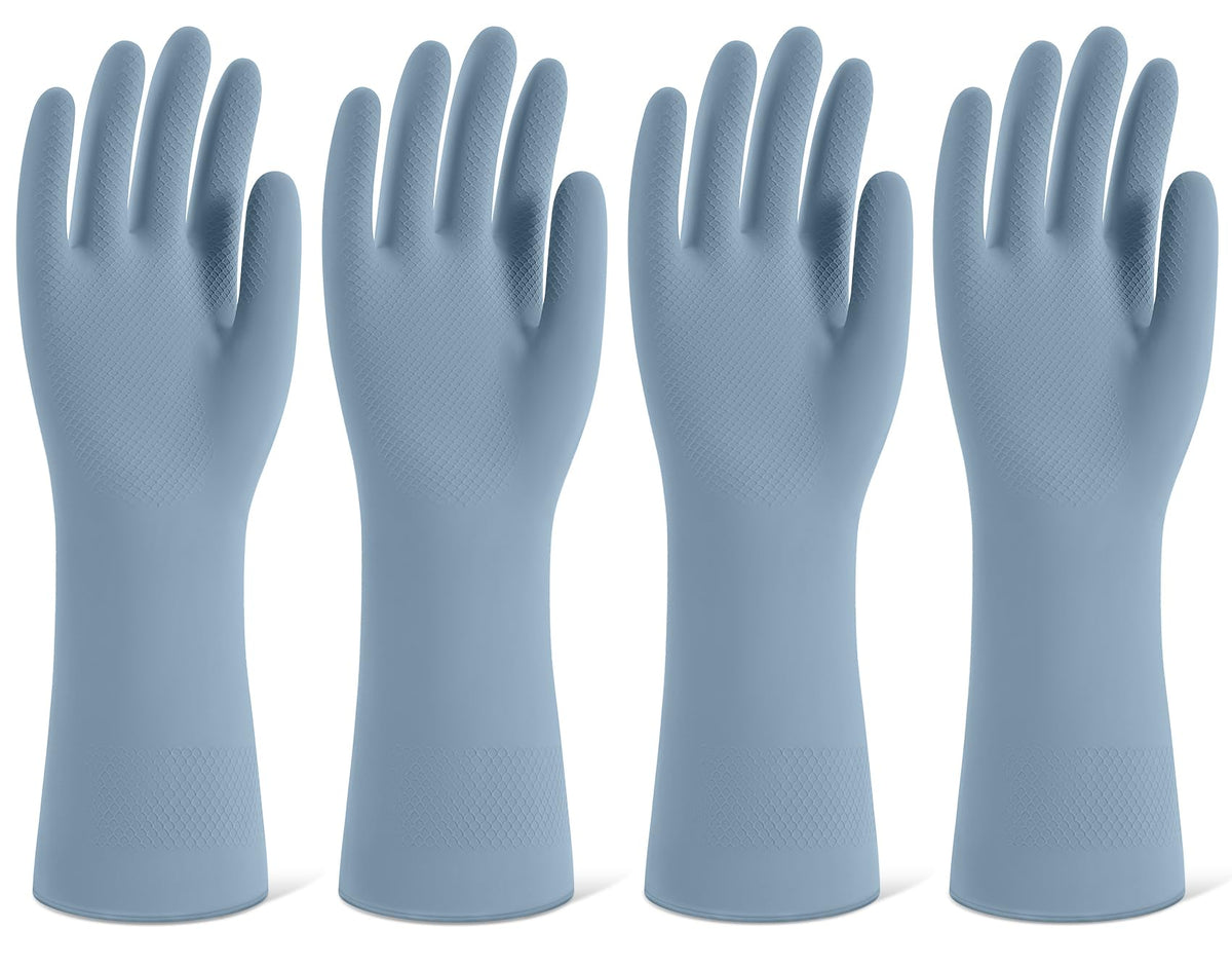 Rubber Cleaning Gloves for Dishwashing, 4 Pairs Reusable Kitchen Gloves for Washing Dishes and Household Cleaning, Colorful Dish Gloves with Flocked Lining and Non-Slip Grip, Pefect for Woman Men - M