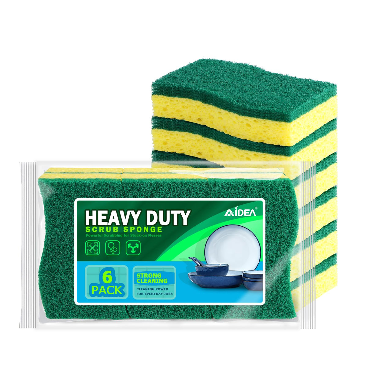 AIDEA Sponges Kitchen, 9Count, Dish Sponges, Heavy-Duty Scrub Sponge