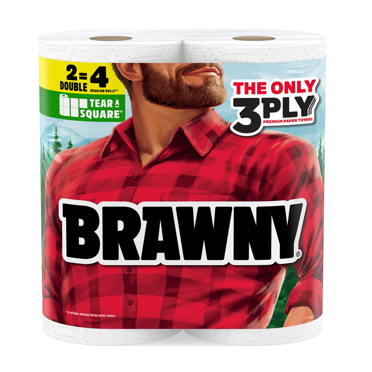 Brawny Tear-A-Square 3-Ply Paper Towels, 12 XL Family Rolls = 30 Regular