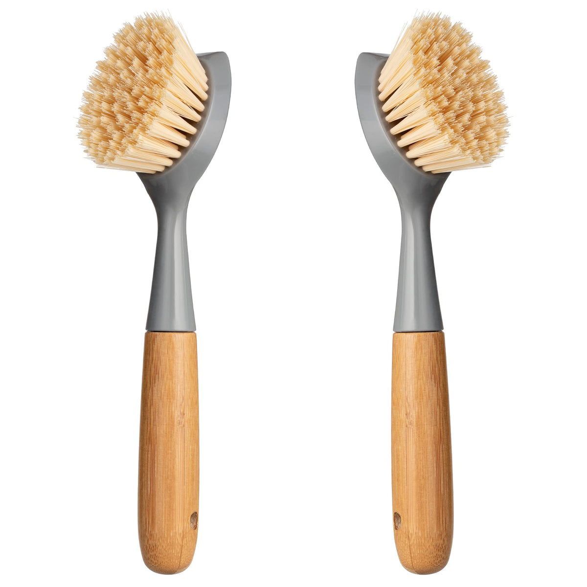 2 Pack Kitchen Dish Brush Bamboo Handle Dish Scrubber Built-in Scraper
