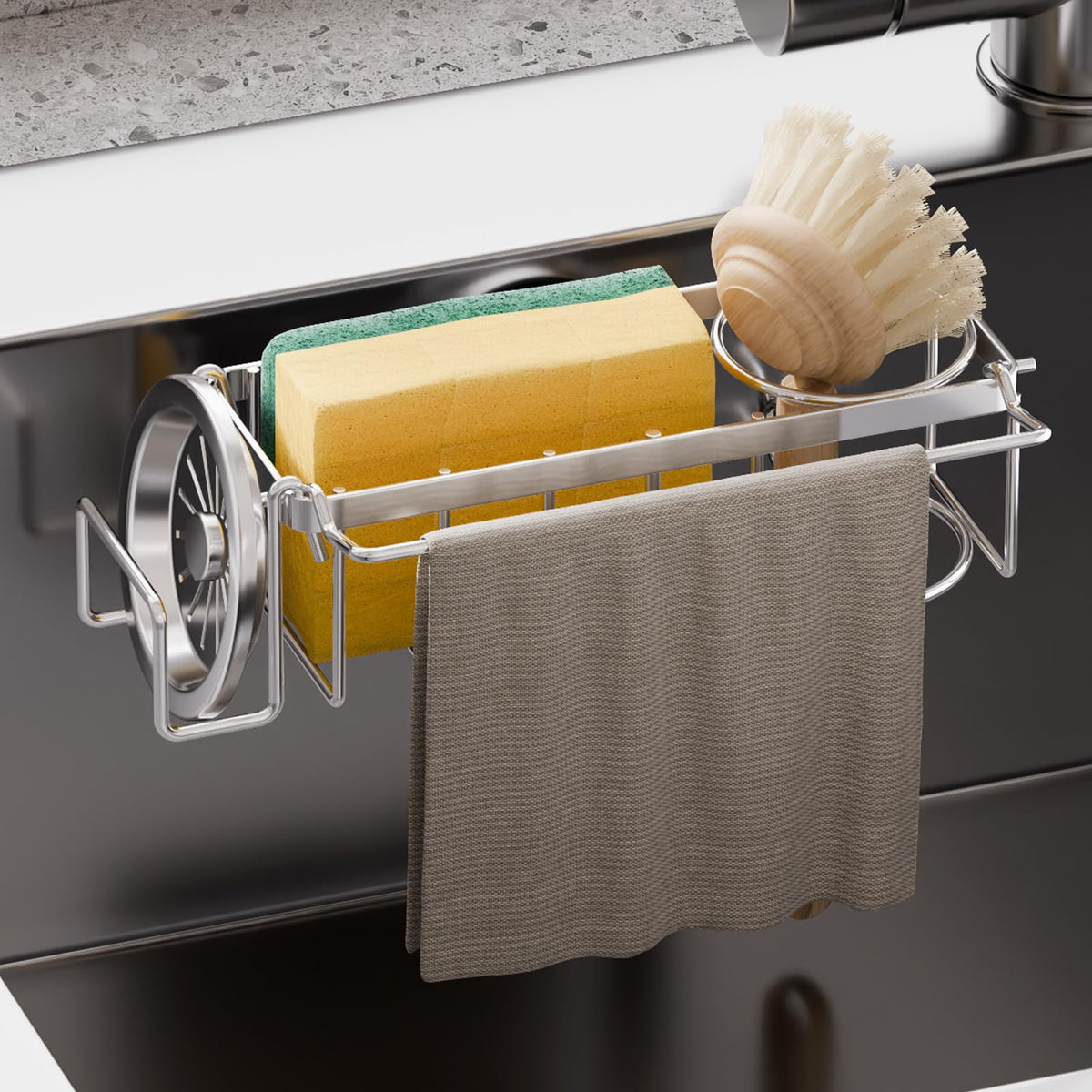 TAILI Silver Sponge Holder for Kitchen Sink with Strong Suction Cup