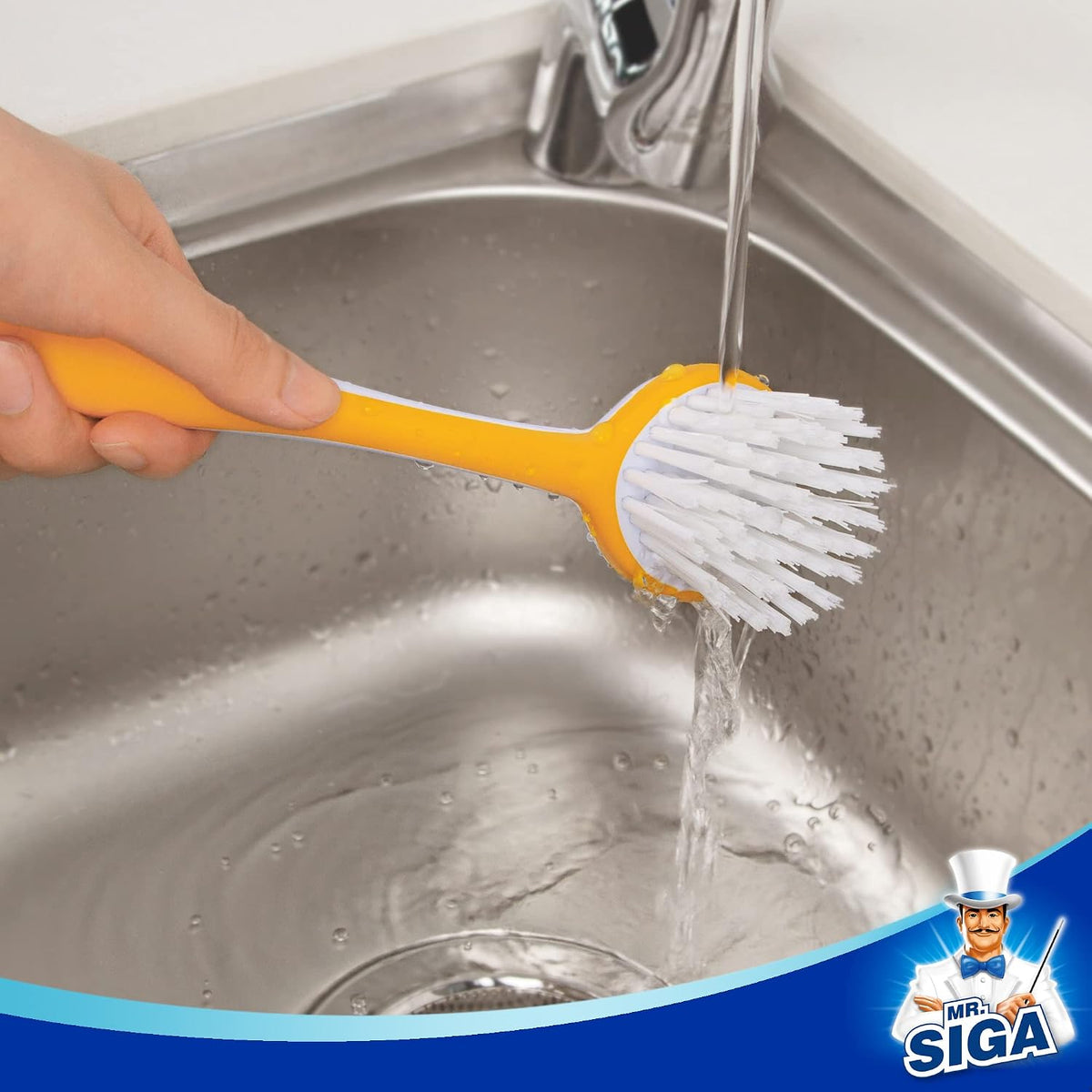 MR.SIGA Round Dish Brush with Suction Cup, Pack of 3