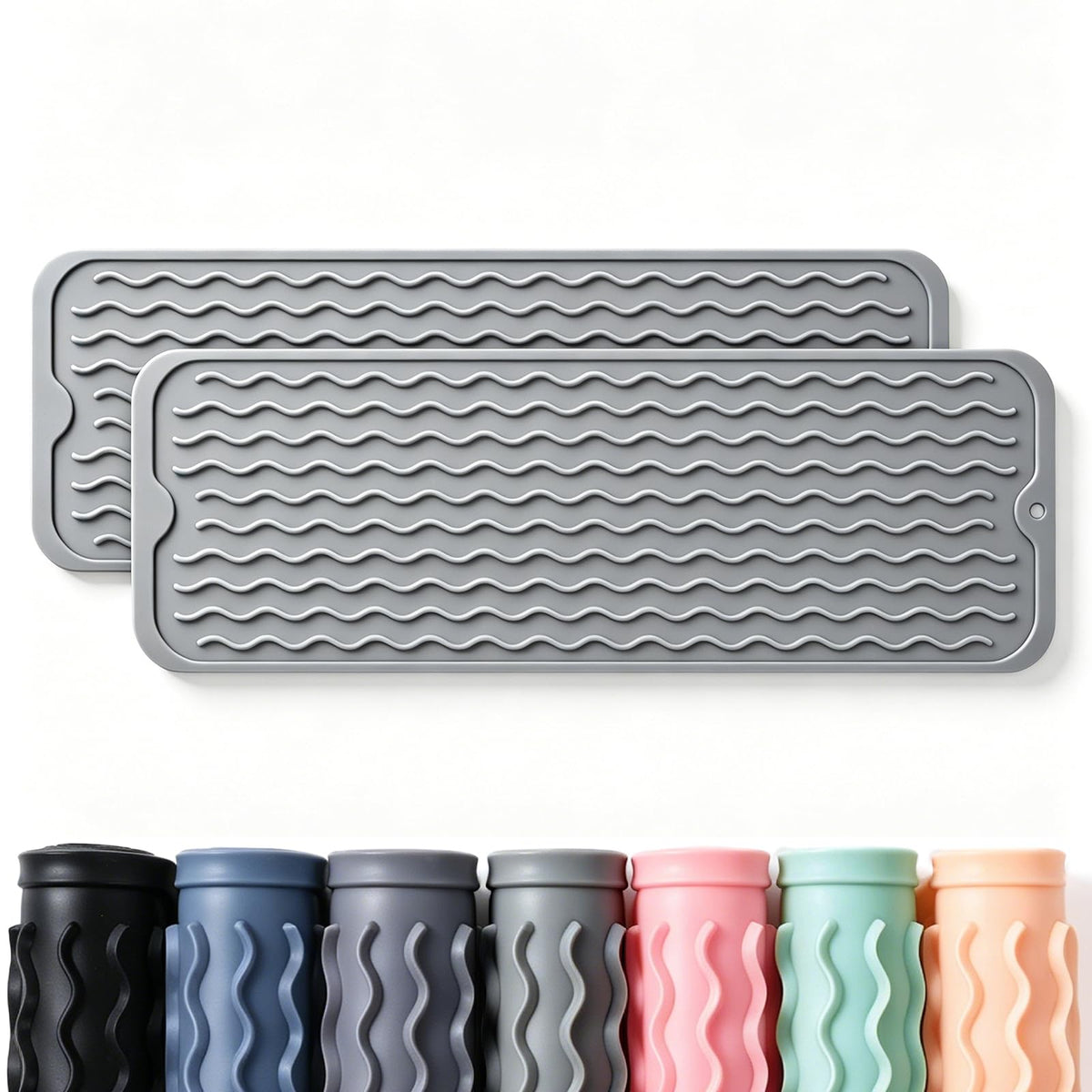 2 Pack Caketime Silicone Dish Drying Mat for Kitchen Counter Heat Resistant Under Sink Waterproof Coffee Bar Accessories Dining Rack Stone Utensil Holder Countertop Decor Must Haves 2026