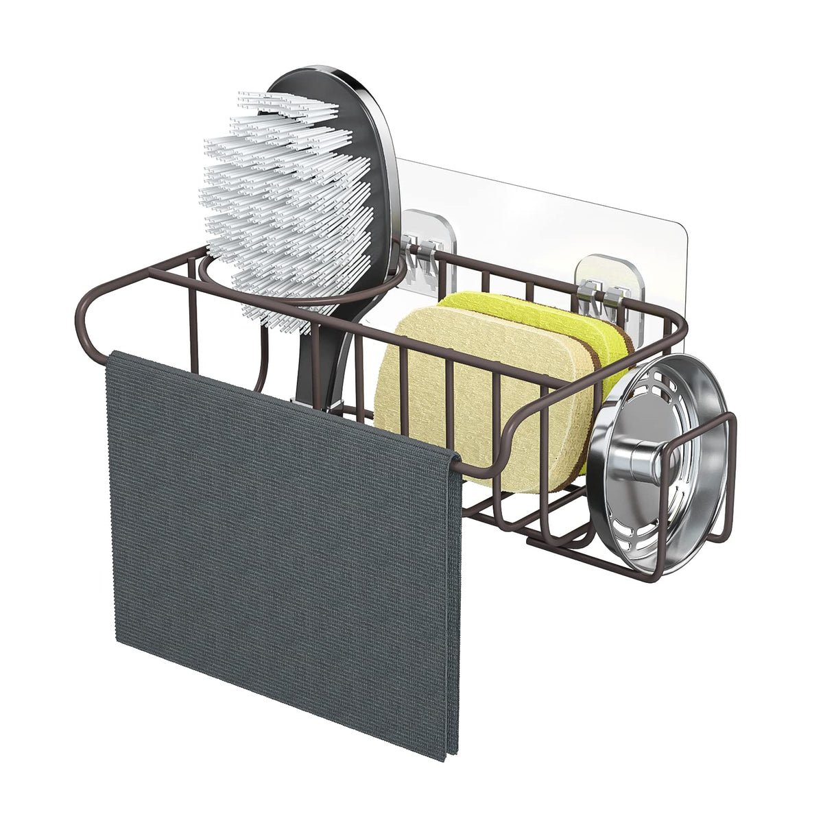 HapiRm 4 in 1 Sink Caddy Sponge Holder, SUS304 Stainless Steel Kitchen Brush Holder and Dish Cloth Hanger, Kitchen Organizers and Storage Essentials - Silver