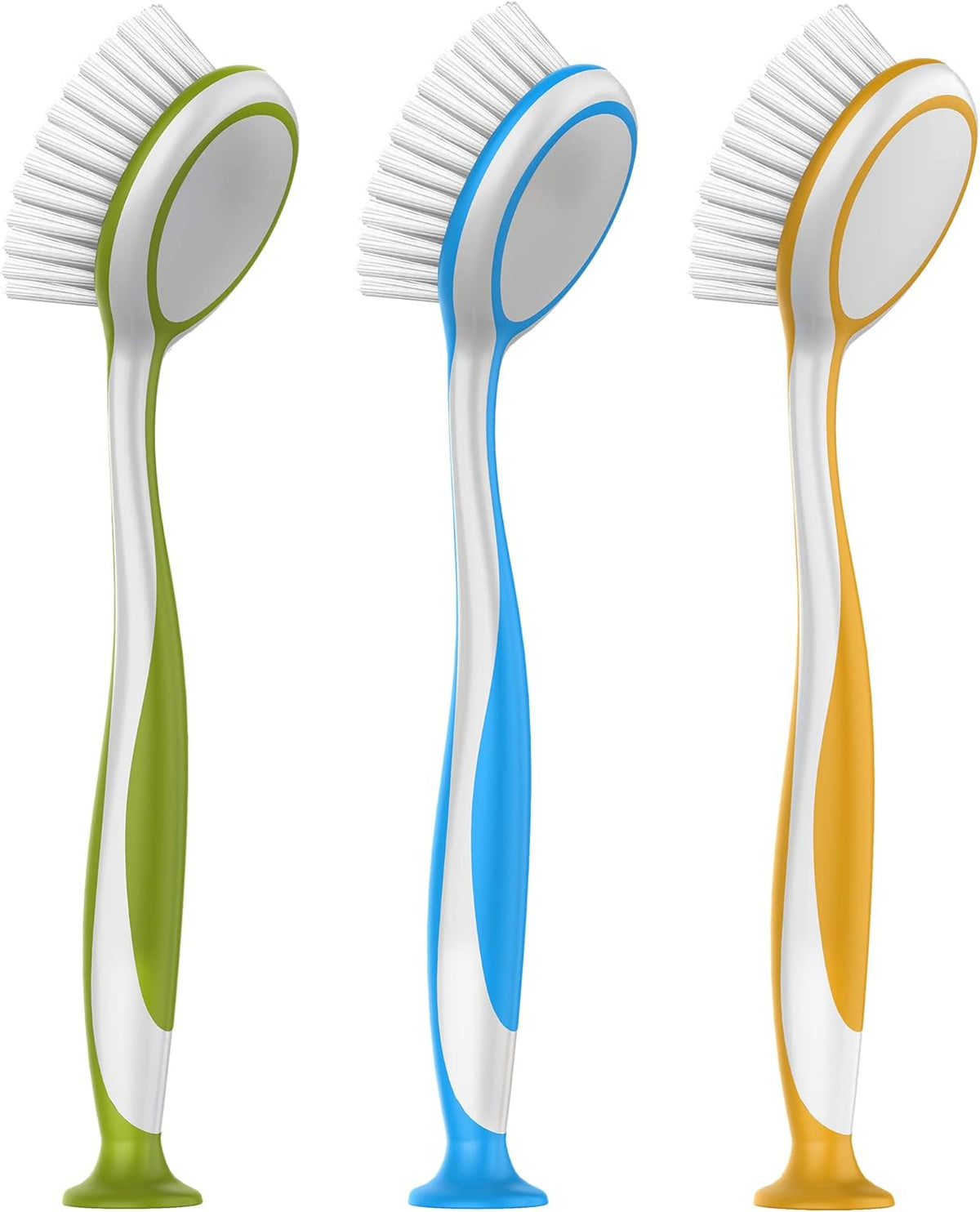 MR.SIGA Round Dish Brush with Suction Cup, Pack of 3