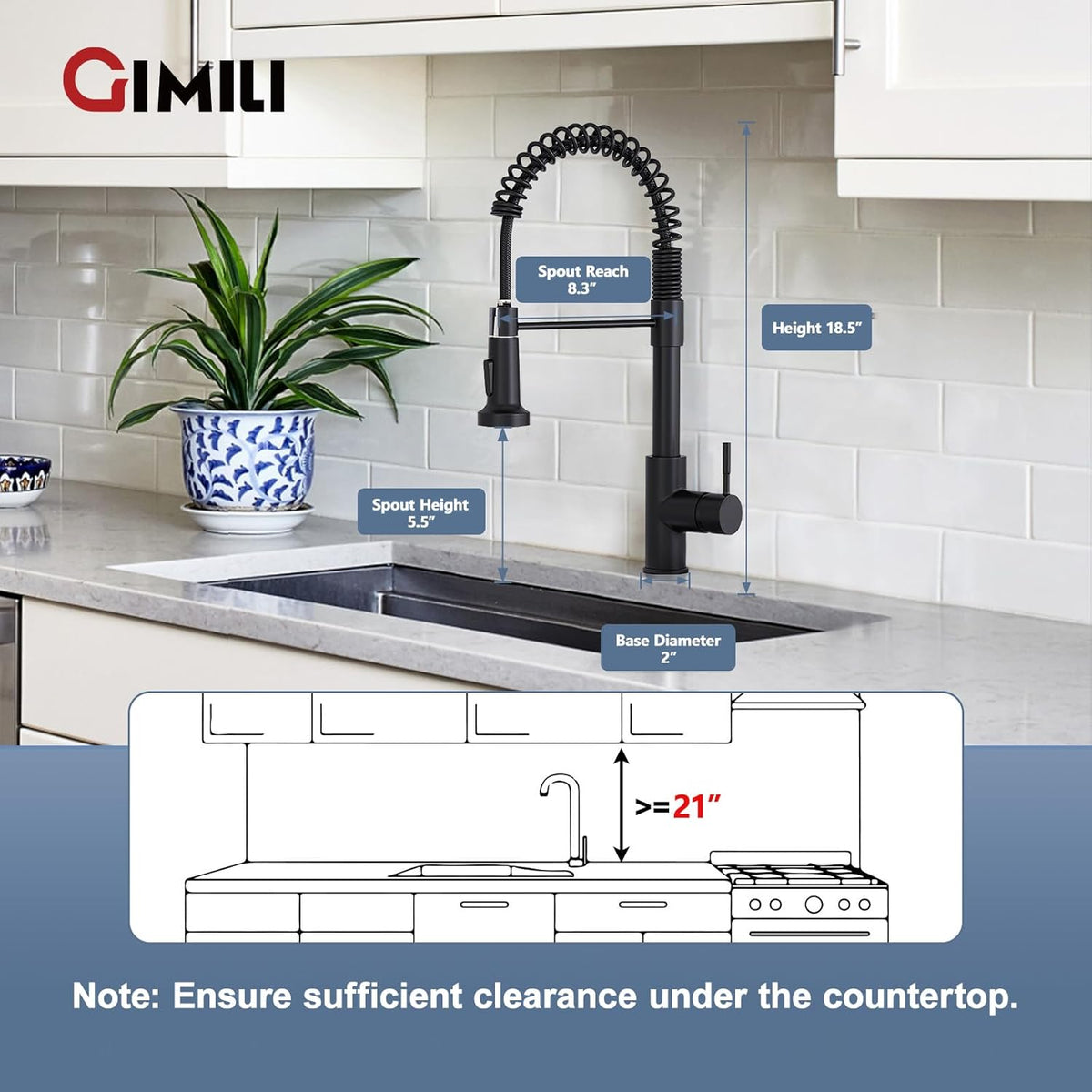 GIMILI Black Kitchen Faucet with Pull Down Sprayer