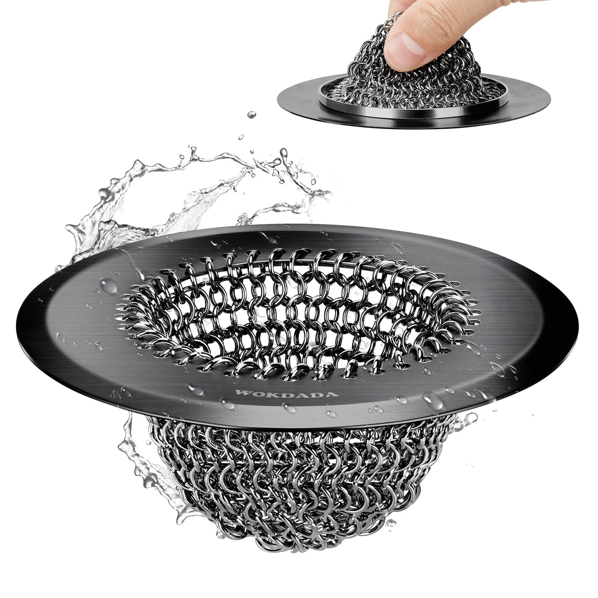 WOKDADA Upgraded Sink Drain Strainer, Patented Reversible Chain Mail Mesh