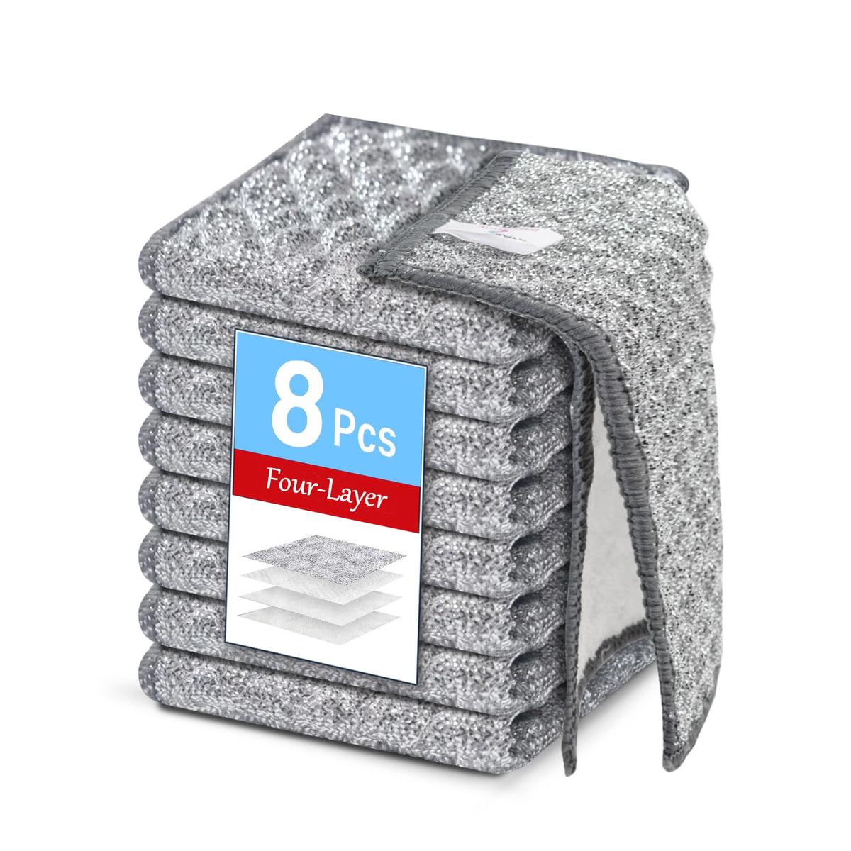 Wangjinpeng 12PK 3-Layer Non-Scratch Wire Dishcloths, 7.87 x 7.87 in
