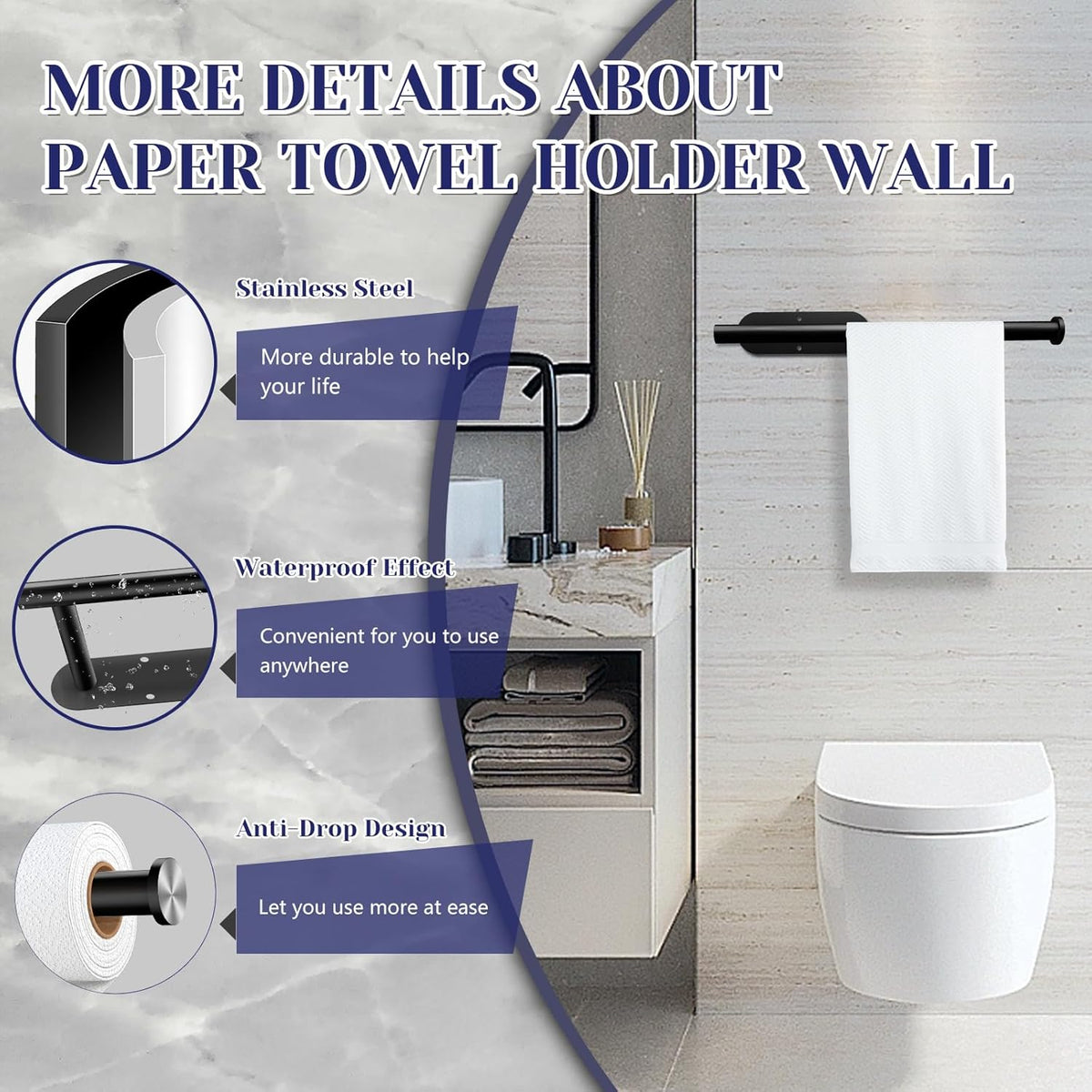 Black Paper Towel Holder, Self Adhesive Paper Towel Holder Under Cabinet