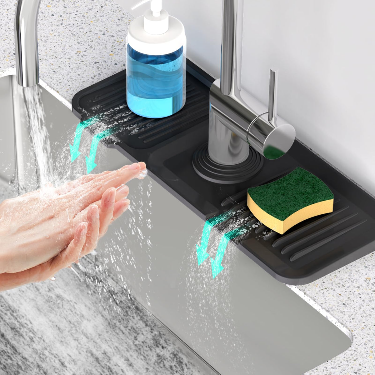 24'' Longer Faucet Mat for Kitchen Sink Splash Guard Drain Mat Behind Fauce