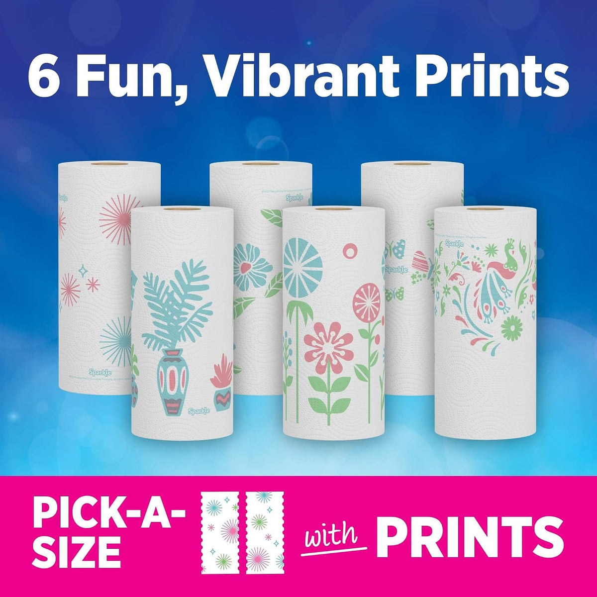 SPARKLE Pick-A-Size Paper Towels, 2-Ply Spirited Prints, 6 Double Rolls