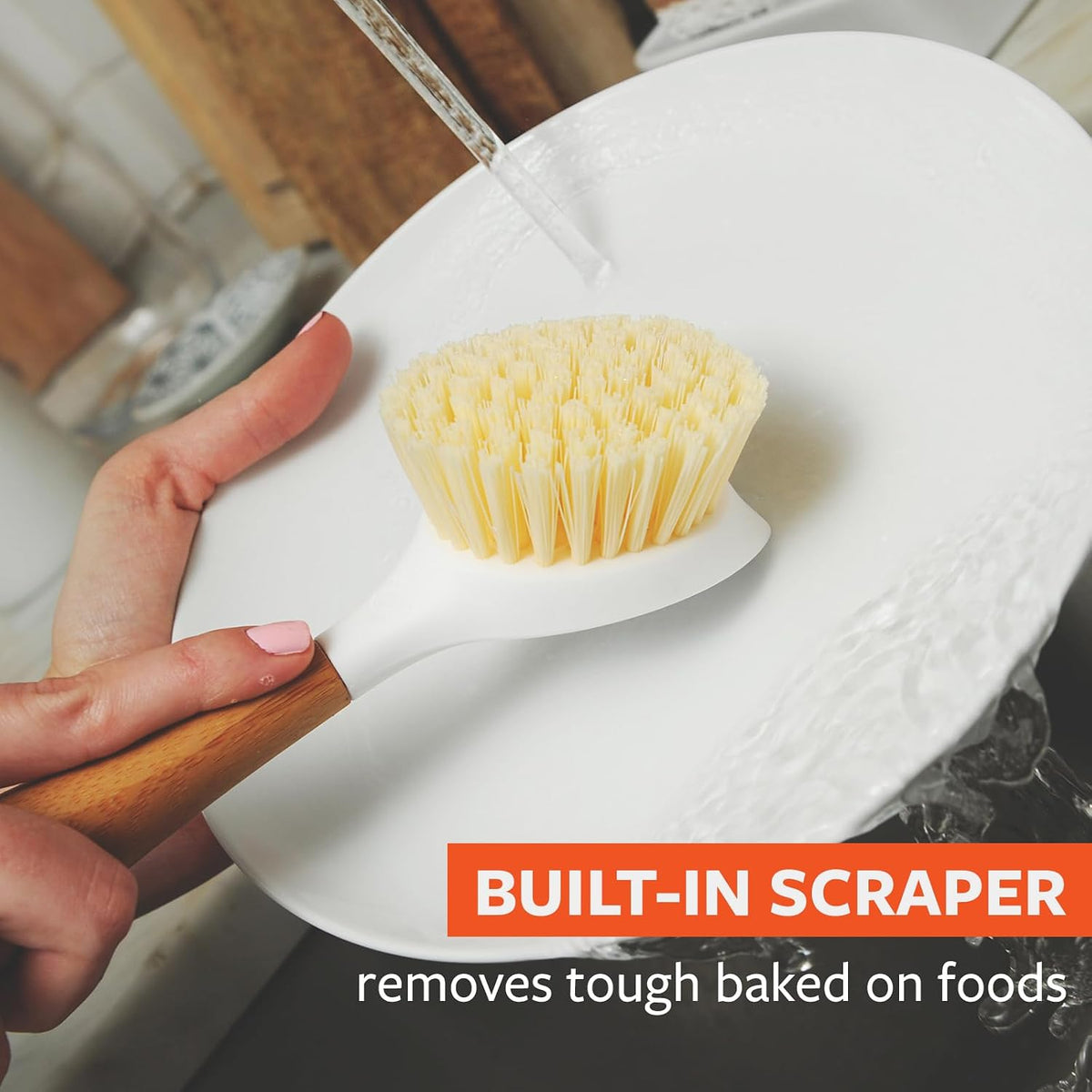 Full Circle Kitchen Dish Brush, Bamboo Handle & Strong Bristles, White 1pk