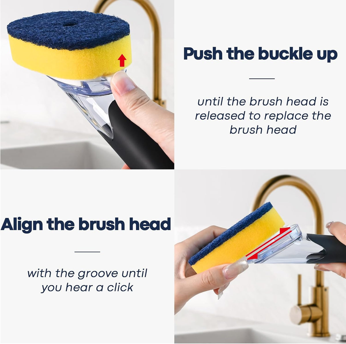 RIMAY Dish Brush with Soap Dispenser, 2 Sponge Refills and Storage Holder