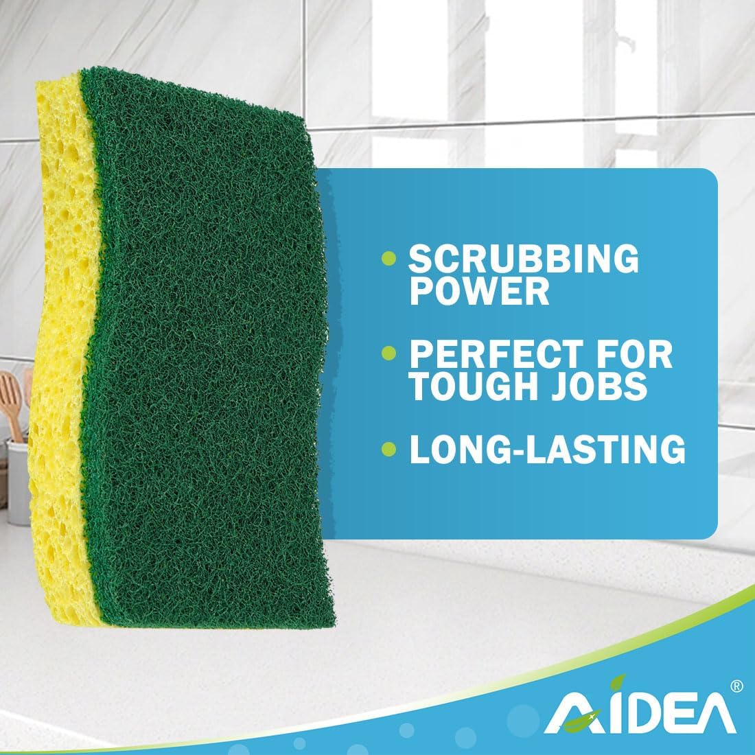 AIDEA Sponges Kitchen, 9Count, Dish Sponges, Heavy-Duty Scrub Sponge