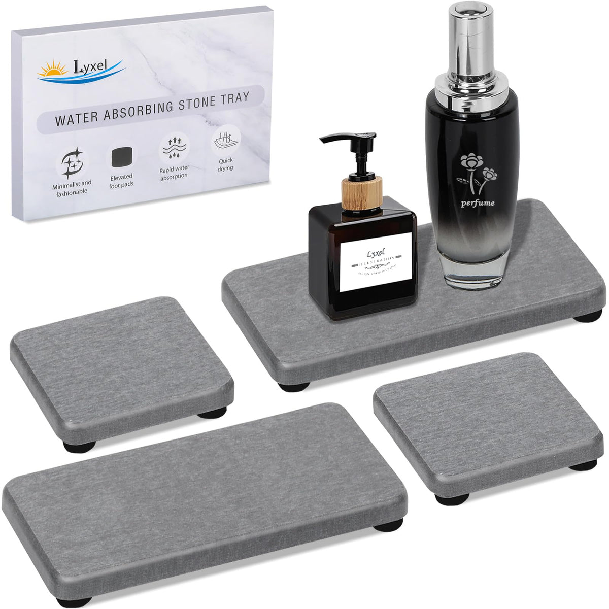 4PCS Stone Drying Tray for Bathroom Sink and Kitchen Counter, Fast Drying Diatomite Stones Soap Trays, Diatomaceous Coaster, Vanity Trays, Water Absorbing Stone Tray for Sink
