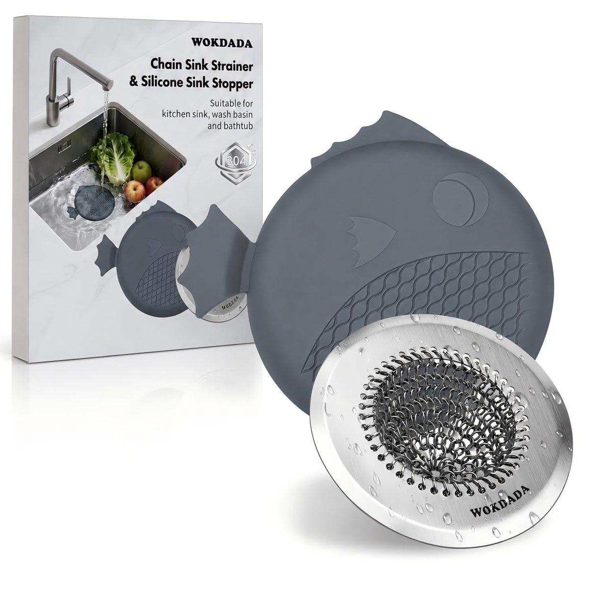 Kitchen Sink Drain Strainer,Patented Reversible Chain Mesh Basket Anti-Clog