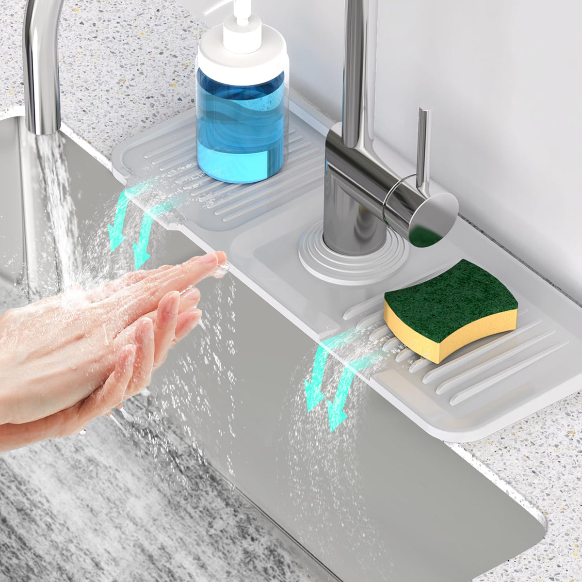 24'' Longer Faucet Mat for Kitchen Sink Splash Guard Drain Mat Behind Fauce