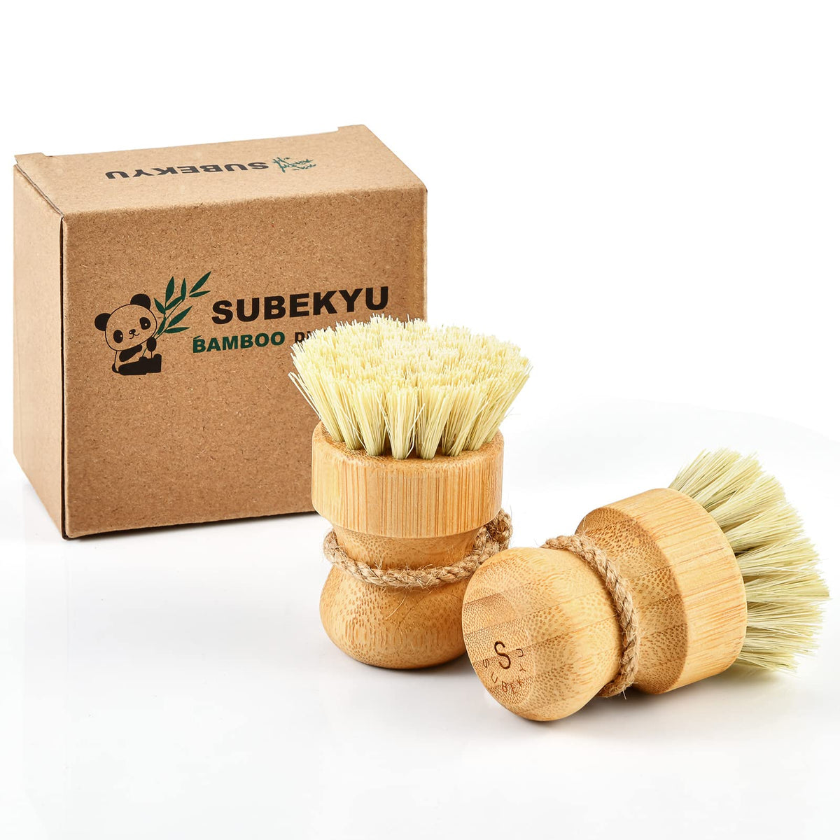 SUBEKYU Bamboo Dish Scrub Brush,Produce Brush,3 Pack with Ceramic Holder