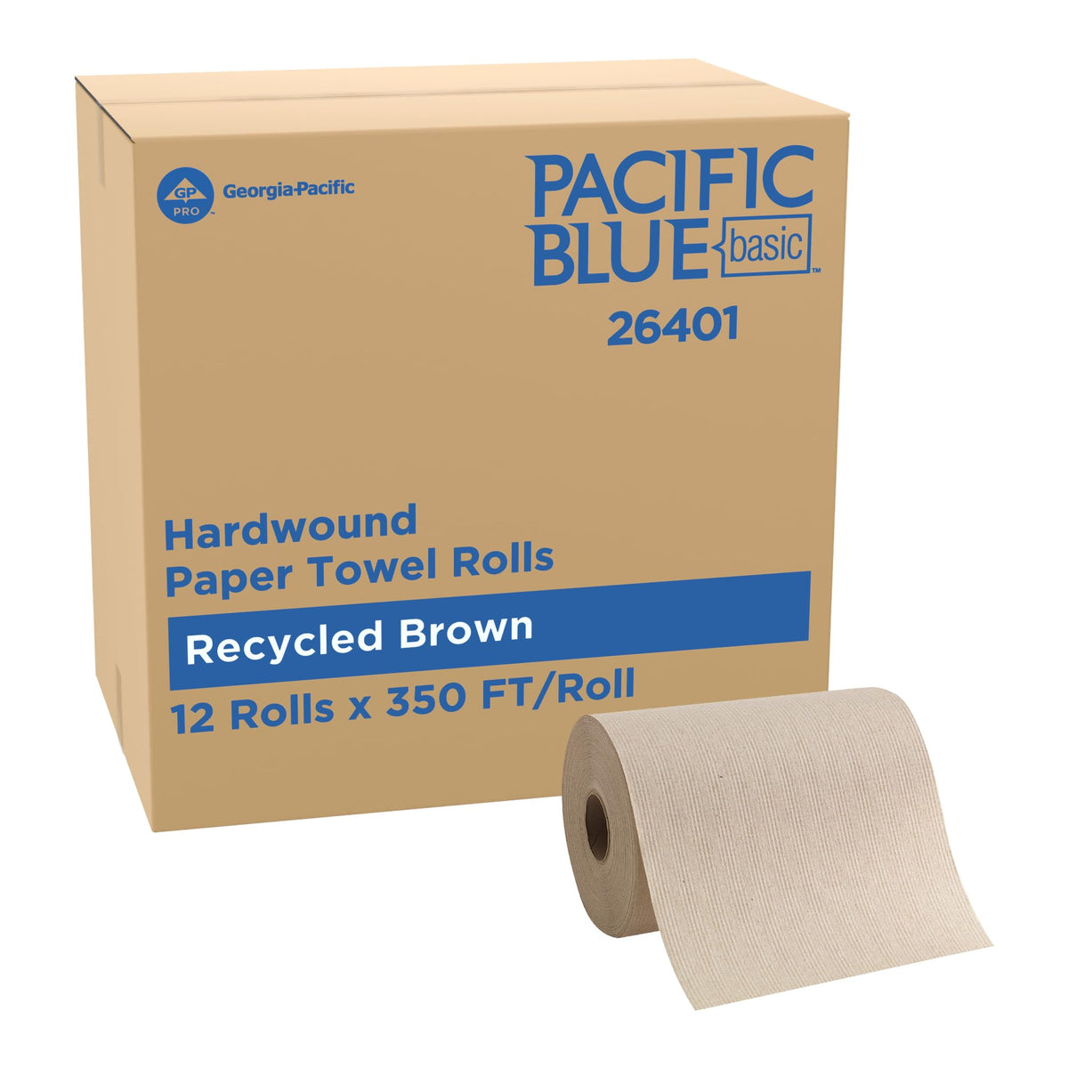 Pacific Blue Basic by Georgia-Pacific PRO Recycled Hardwound Paper Towel Rolls, Brown, 800 Feet Per Roll, 6 Rolls Per Case, 26301