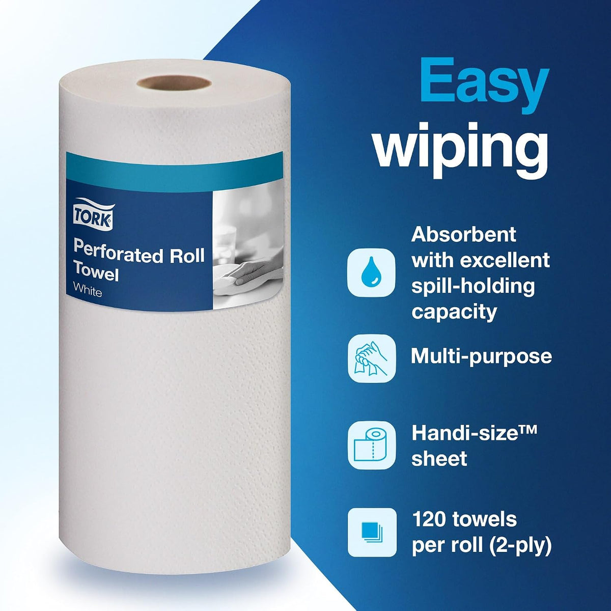 Tork Handi-Size Perforated Roll Towel White, Certified Compostable, 30 x 120 Towels, HB9201