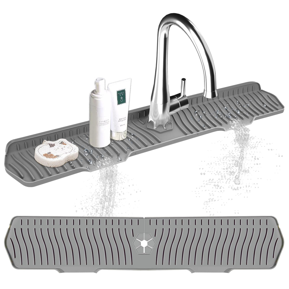 Kitchen Sink Splash Guard Gen2-30" x 6'' Silicone Sink Mat Splash Guard fit for Countertop, Bathroom,Farmhouse,RV by EBIGIC (Black)