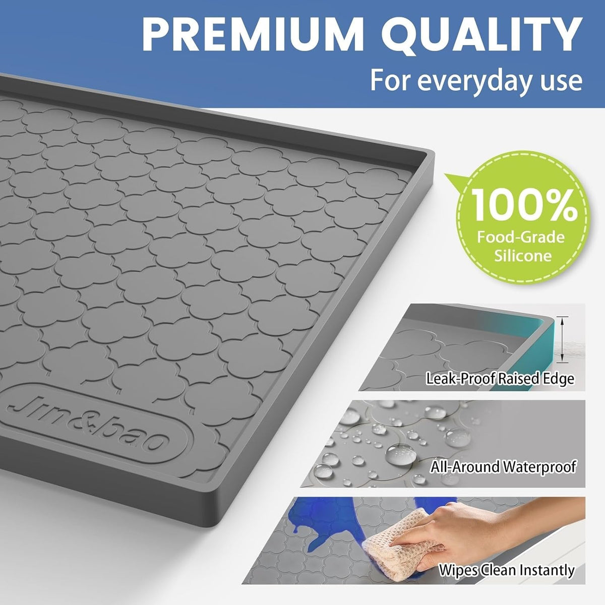 Jin&Bao Under Sink Mat 34" x 22" Waterproof Silicone Cabinet Kitchen Liner