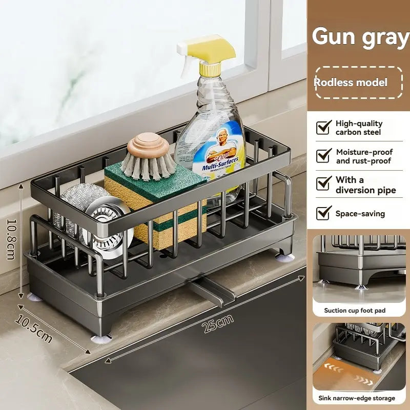 Kitchen Sink Supplies Organizer Essential, Household Dish Cloth Drain Rack Faucet and Sink Caddy, Washing Basin Side Organizer, No Installation Ready to Use, One Rack Stores Cloths, Brushes, Dish Soap and All Cleaning Tools
