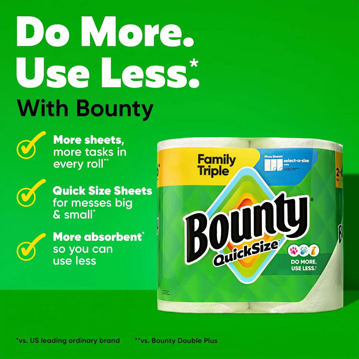 Bounty Quick-Size Paper Towels, White, 8 Family Triple Rolls = 27 Regular Rolls Procter & Gamble