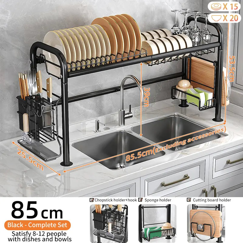 【Holiday Deals】MiAoLi Over Sink Rack Kitchen Over The Sink Dish Drying Rack Organizer Large Space Saving Dish Drainer Countertop Dishes Rack On Counter Caddy Utensil Metal Organizer 1&2 Tiers 1Tier