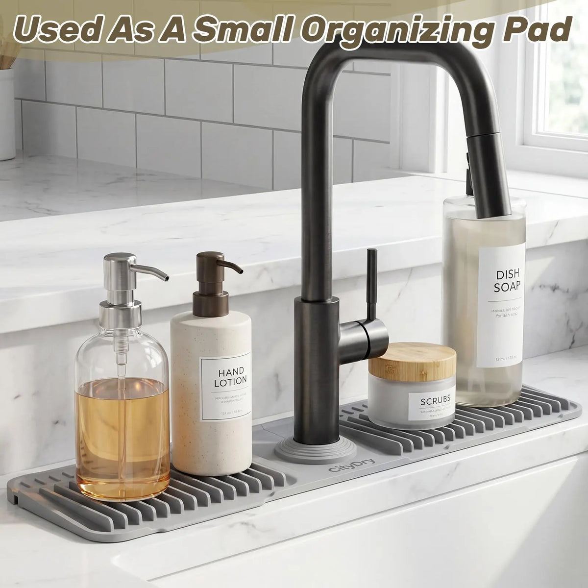 Kitchen Sink Faucet Mat, Silicone Folding Splash Guard, Draining Mat with Button Lock, Sink Faucet Protector, Sink Accessories for Kitchen.Summervibes