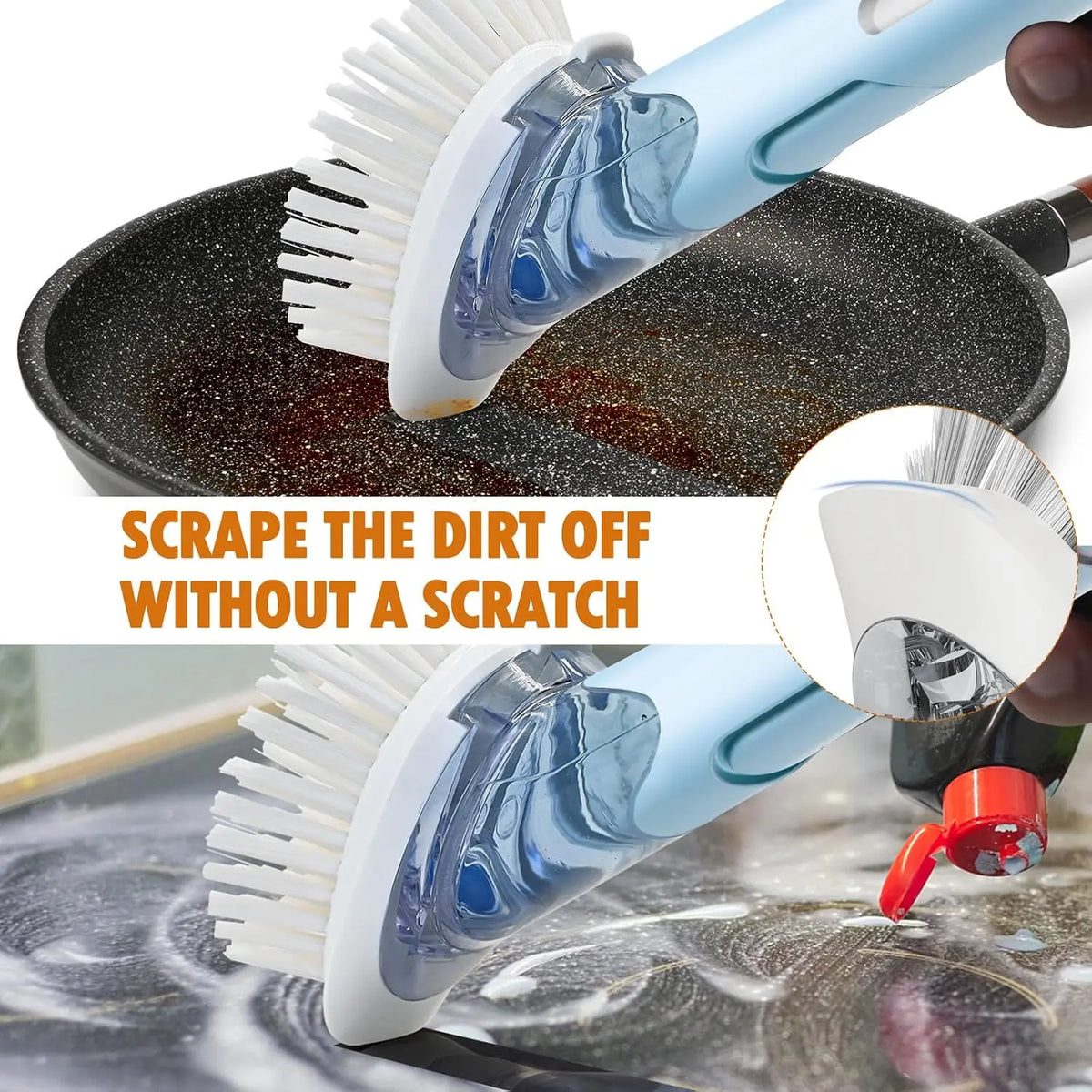 Soap Dispensing Dish Brush Set with 2 Brush Refills and Holder | Dish  with Handle Kitchen Dishwashing Brush Dish Wand for Dishes, Pans, Pots And Sink, Blue