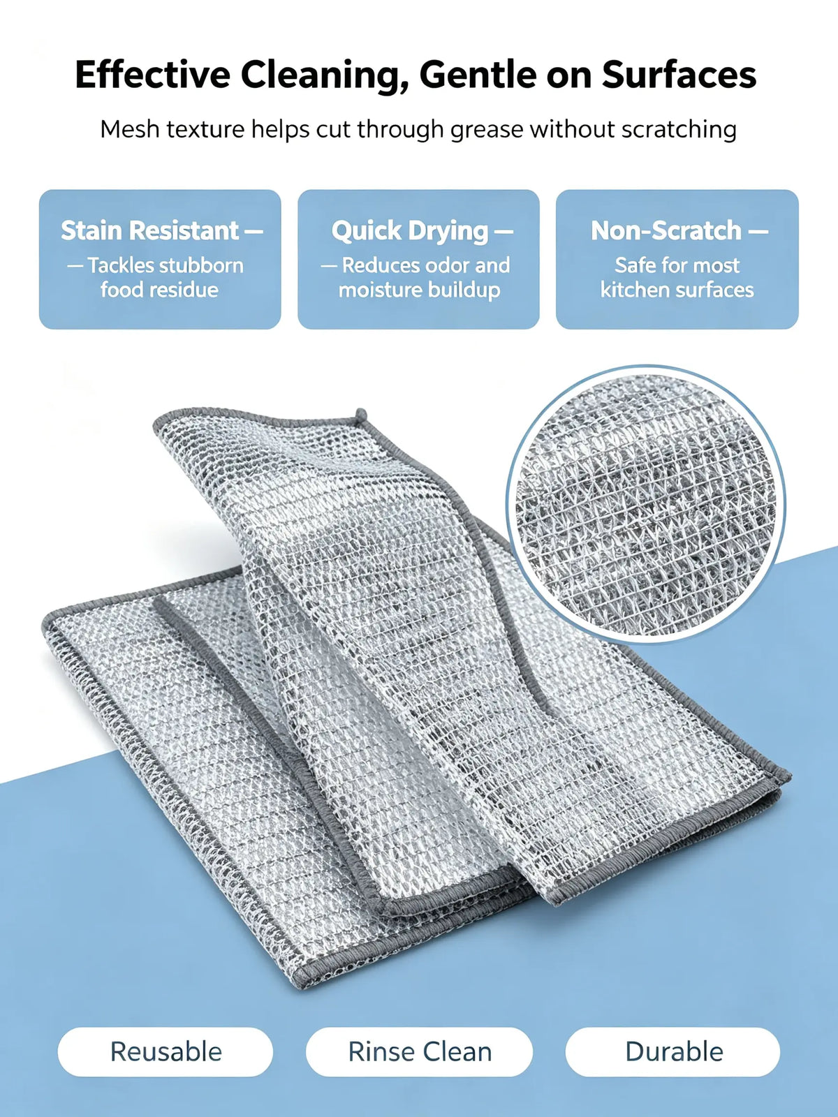 20-Pack Premium Non-Scratch Dish Scrubber Pads - Heavy Duty Stainless Steel Cleaning Tools for Pots, Pans, Sinks - Reusable, Machine-Washable, Double-Layer Kitchen Supplies, Scrubber Pad