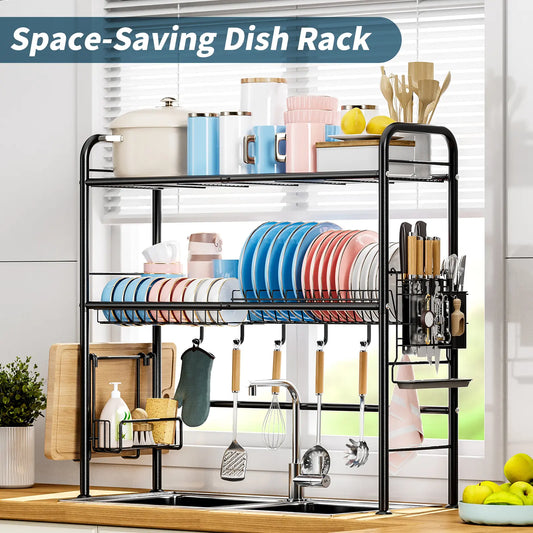San Dream Over The Sink Dish Drying Rack Large Dishes Drainer 2-Tier Dish Drying Rack for Kitchen Dish Rack Countertop Organizer Metal Kitchen Sink Organizer Mount