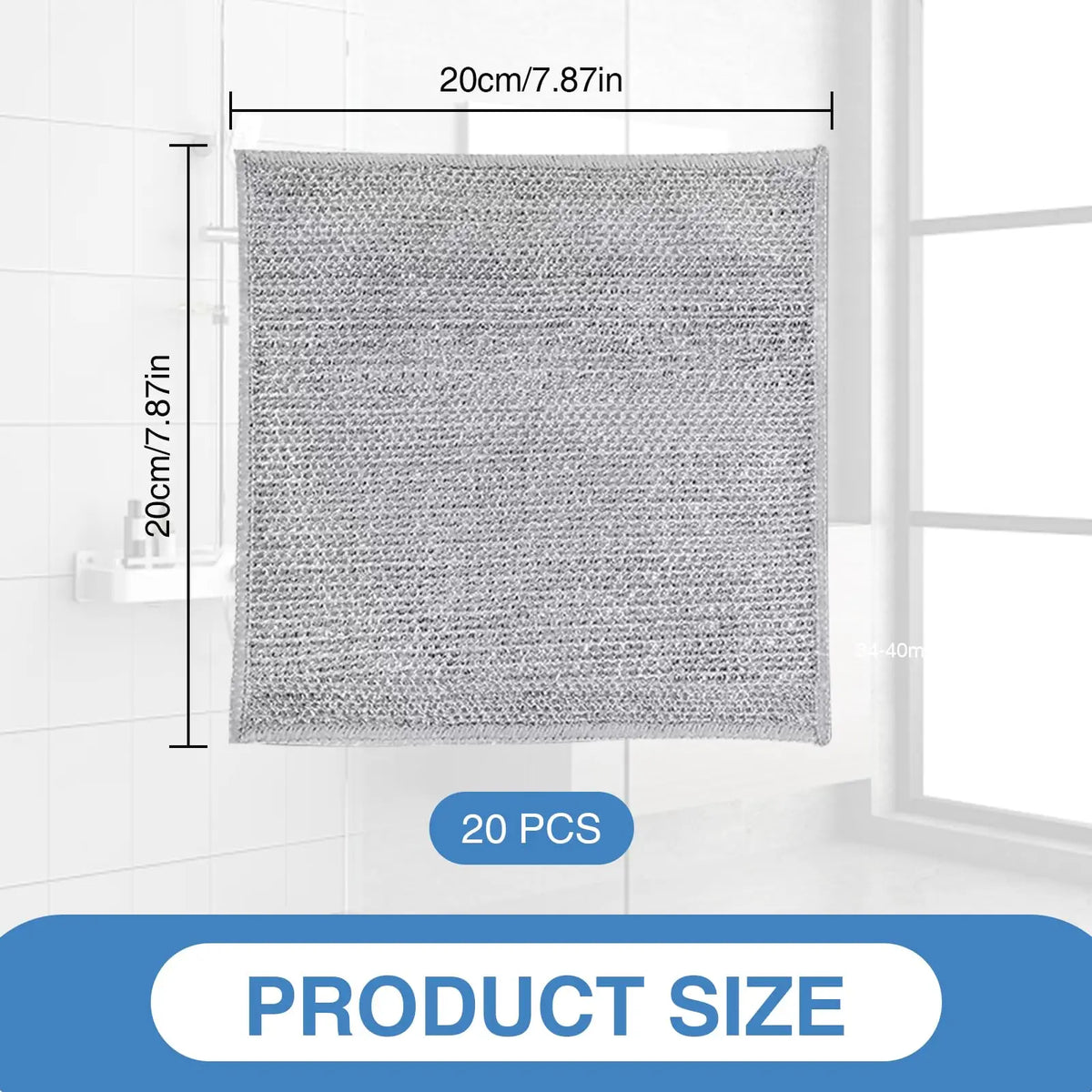 20-Count Non-Scratch Wire Dishcloths, Double-Layer Multipurpose Reusable Towels – Polyester Wiping Cloth for Kitchen Sinks, Pans, Washable Durable Cleaning Supplies for Wet & Dry Use, Housekeeping Essentials
