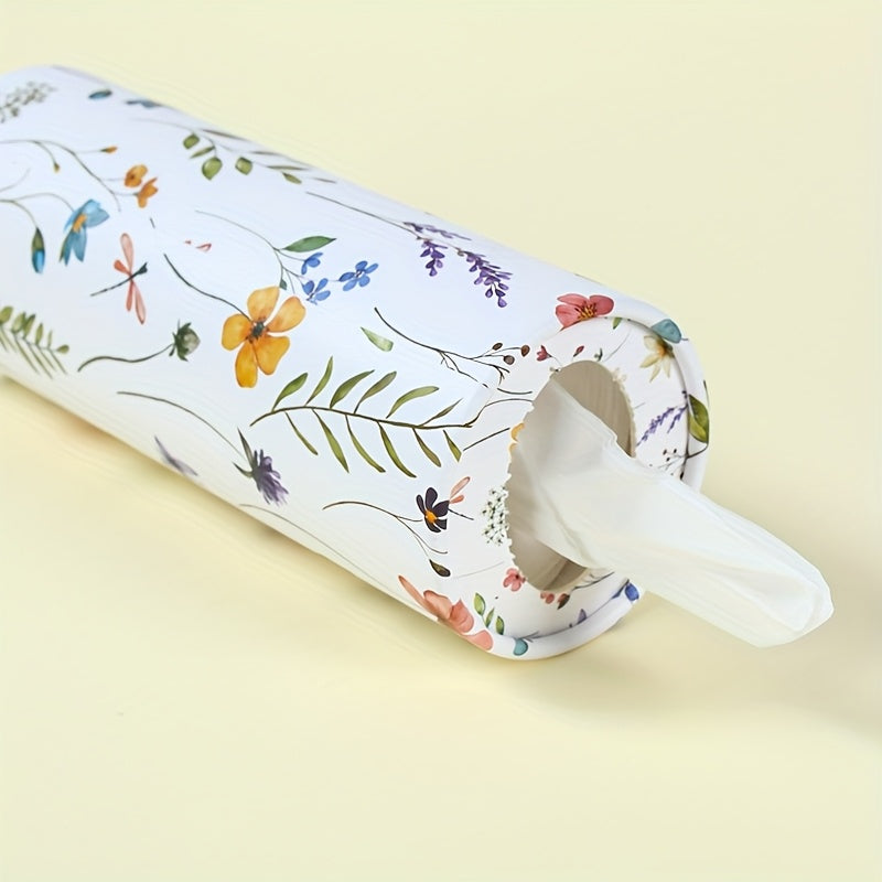 1pc - Wildflowers Round Car Paper Towel Box - Floral Wild Flowers Pattern Car Used Cylinder Paper Towel Holders - Round Towel Box Contains Paper Towels