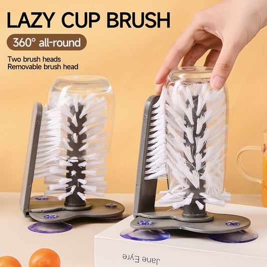 1pc, Cup Washer with Suction Cup, Glass Cleaner, Bottle Brush, Sink Bottle Cleaning Brush, 2-in-1 Beverage Cup Cleaning Brush, Suction Cup Cleaning Brush, Kitchen Small Tool, Kitchen Accessories