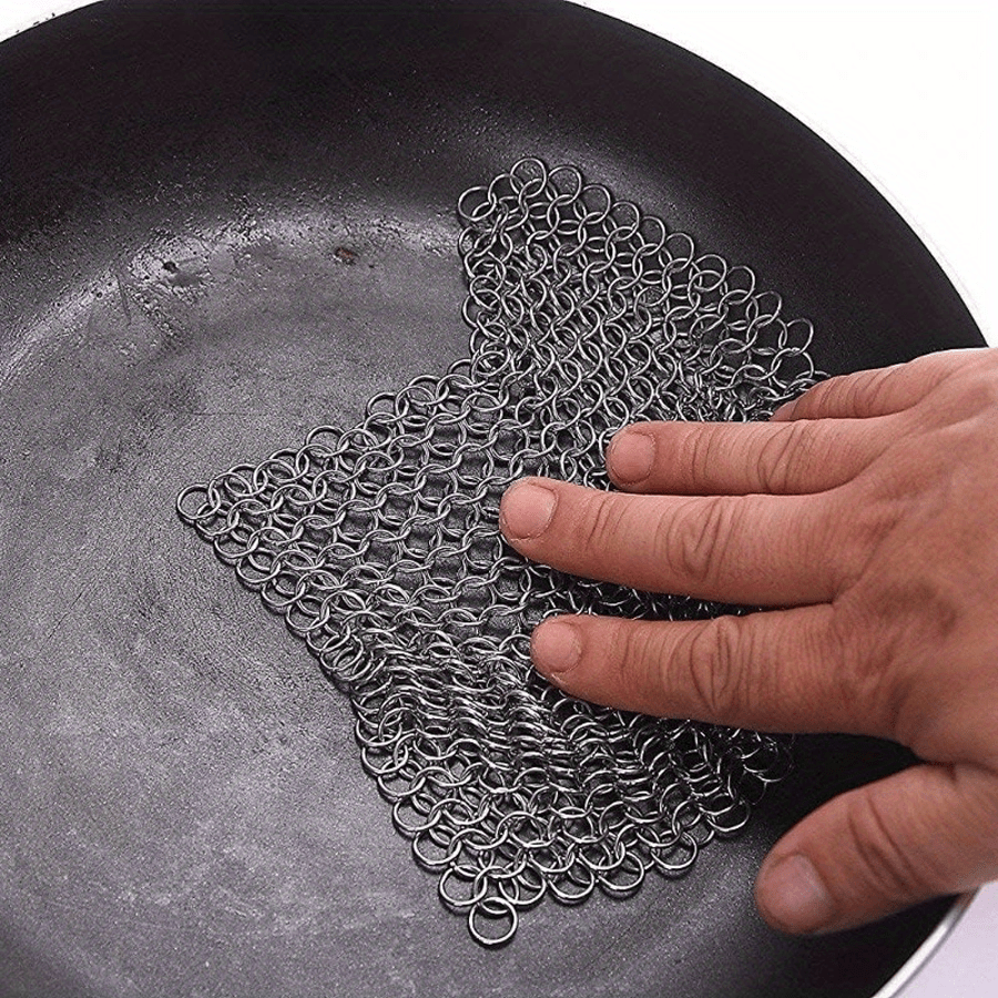 1pc Stainless Steel Chain Nail Brush, Ideal for Cleaning Cast Iron Pots - Made from Stainless Steel, Featuring Lifting Rings, a Tool for Commercial Kitchen Maintenance