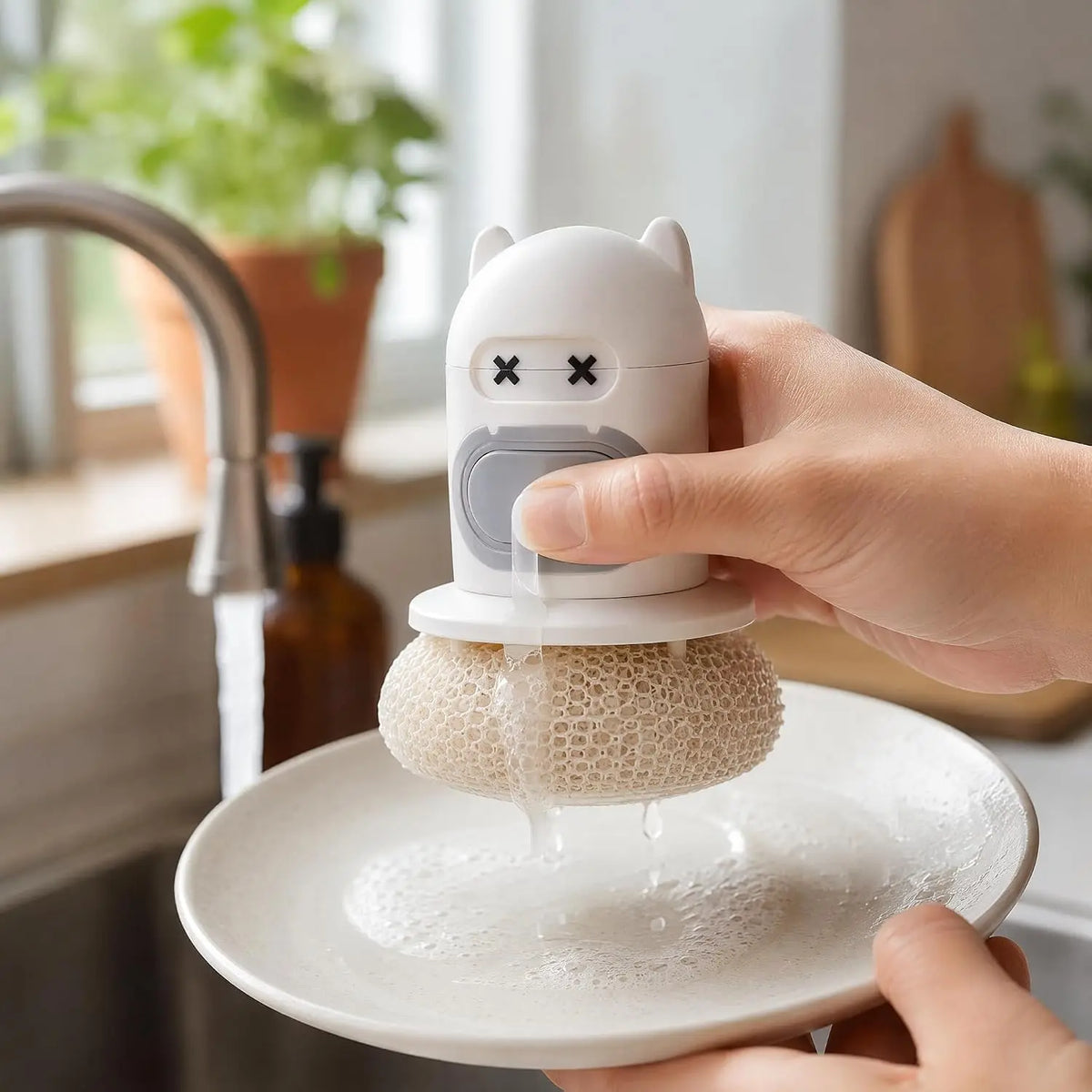 Kitchen Brushes, Silicone Dish Scrubber, Soap Dispensing Dish Scrub Brush - Press-to-Release Kitchen Scrub Brush with Nanofiber Scrubber for Pots, Pans and Sinks