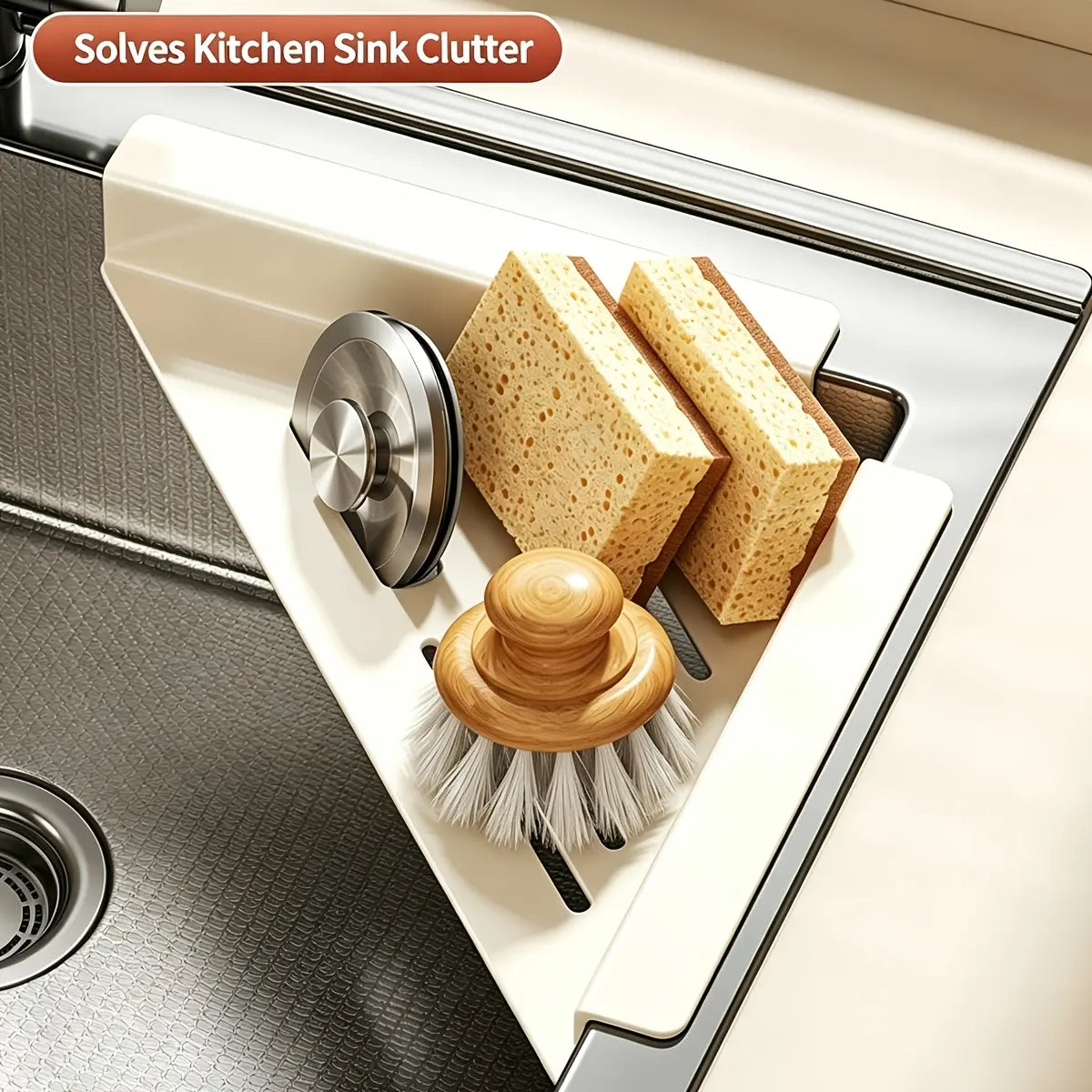 1pc Hollow Quick Drain Kitchen Sink Side Organizer Rack, Compact Adjustable Design for All Standard Sinks, Multi-Purpose Caddy to Hold Sponges, Cleaning Brushes And Small Kitchen Sundries, Minimalist Space Saving Accessory for Home Kitchen Sink Area