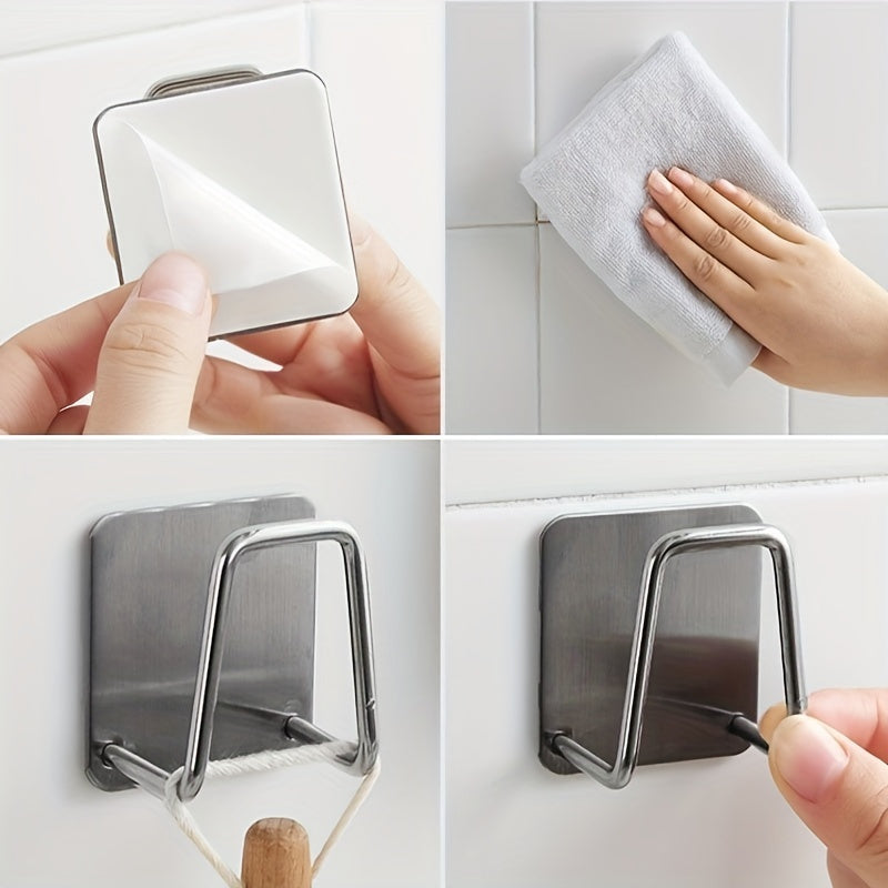 4pcs Set (2 Stainless Steel Kitchen Sink Sponge Holders + 2 Cleaning Sponges), No Drilling Required, Wall-mounted Design with Dual Hooks, Ideal for Sponges and Small Tools, Keeps Surfaces Clean, for Dish-washing Sponges