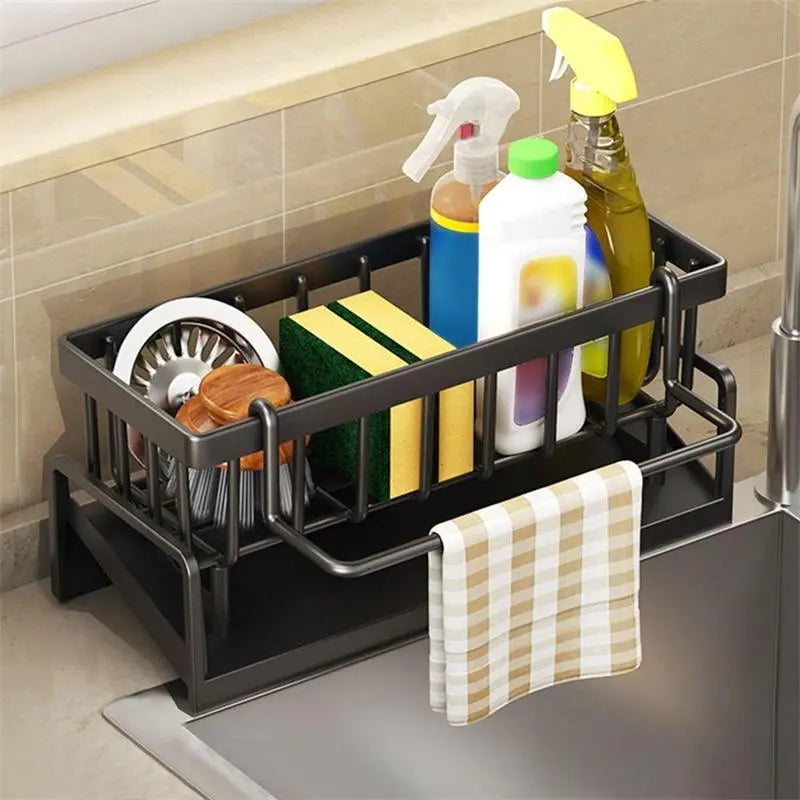 Decorative Kitchen Sink Drying Rack Multifunctional Storage Organizer with Hanging Design & Waterproof Steel for Home Use 1kg Capacity 9.05x3.6x4 Inches